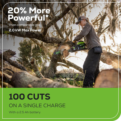 Greenworks 40V 16" Brushless Cordless Chainsaw, 4.0Ah Battery and Charger Included