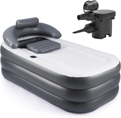 Inflatable Adult Bath Tub, Free-Standing Blow Up Bathtub with Foldable Portable Feature for Adult Spa with Electric Air Pump (High-Density PVC)
