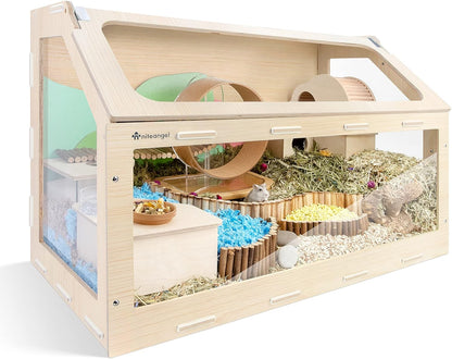 Hamster Cage W/Oblique Opening Cage Door - MDF Aspen Small Animal Cage for Syrian Hamsters Degus or Other Similar-Sized Pets (Medium - 40.7 x 22.7 x 22.9 inches, Burlywood)