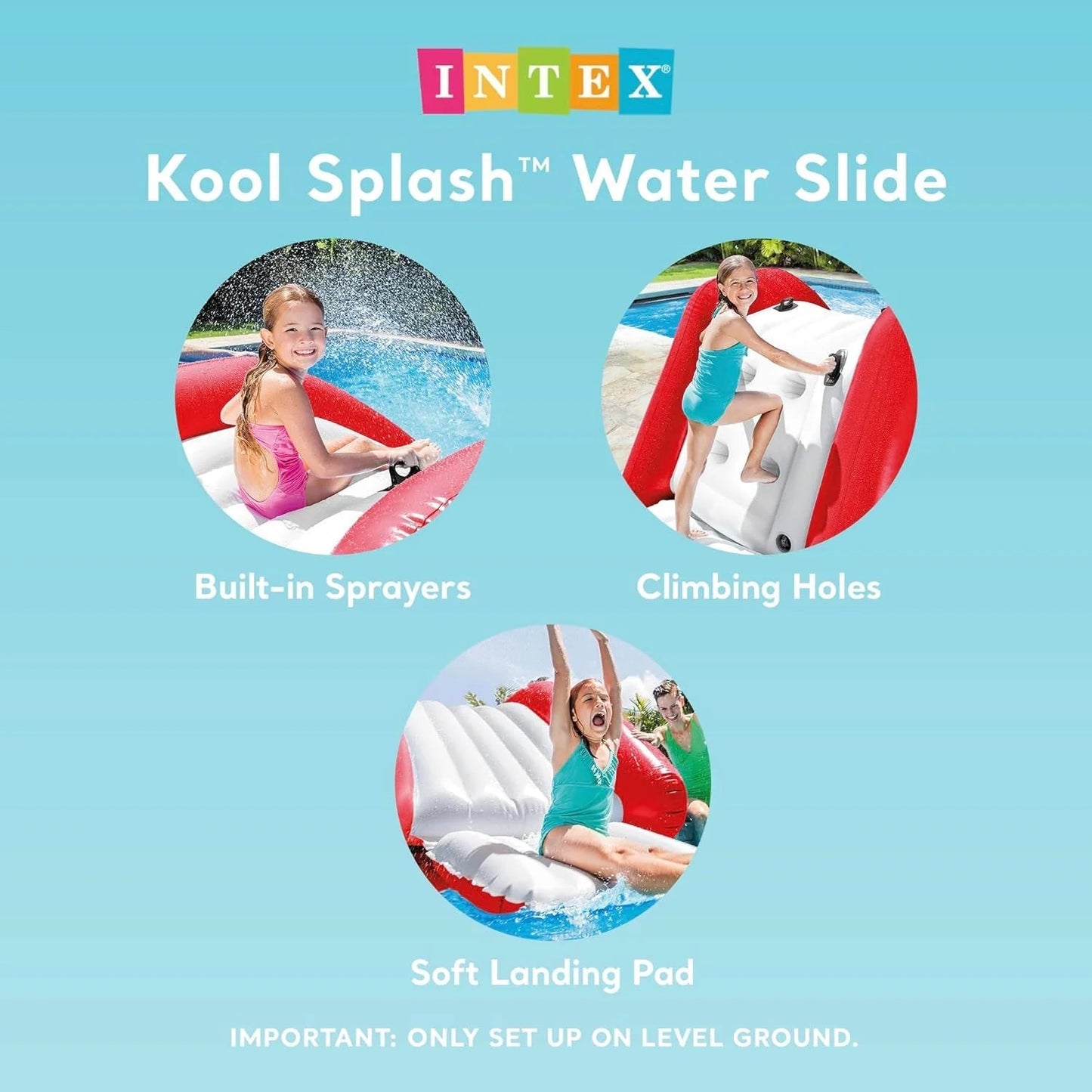 Intex Kool Splash Inflatable Water Slide Swimming Pool Play Center with Built in Sprayers for Kids and Adults, Ages 6 and Up, Blue