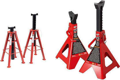10-Ton Medium Height Pin Type Jack Stands, Pair, Red