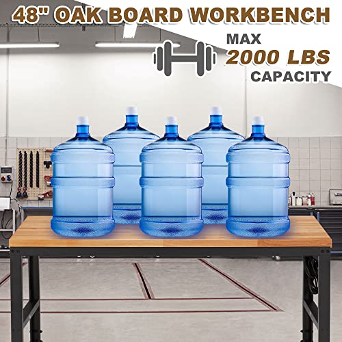 HABUTWAY Height Adjustable Workbench 48" 2000 Lbs Capacity Oak Wood Work Station