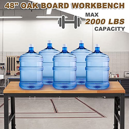 HABUTWAY Height Adjustable Workbench 48" 2000 Lbs Capacity Oak Wood Work Station