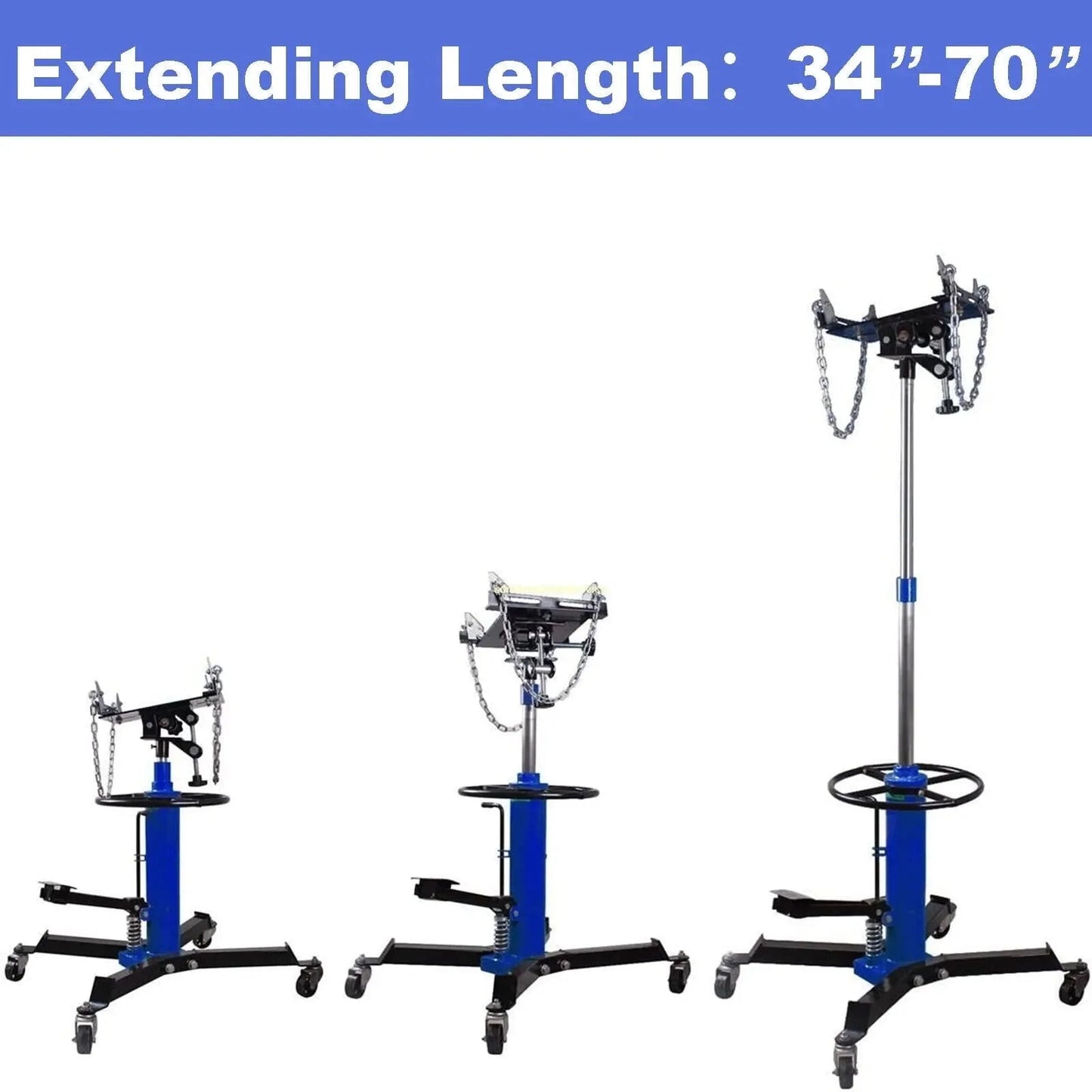 1660 Pounds Hydraulic Car Transmission Jack Vertical Lift with 360° Swivel Wheel Pedal ,Blue,33"-70"(0.75Ton)