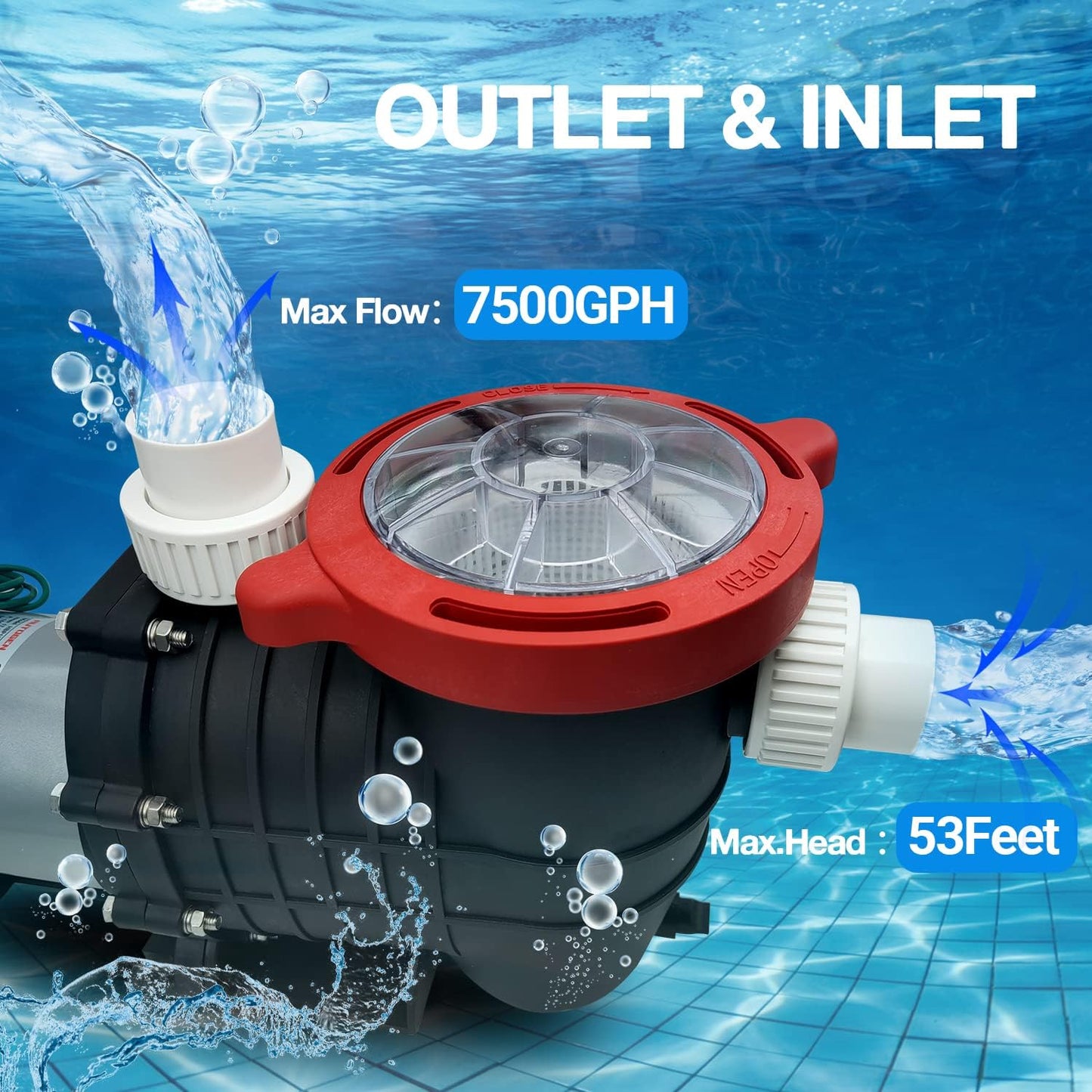 1.5 HP Pool Pump, 7500 GPH Swimming Pool Pump, 115V/230V Dual Voltage Pool Pump,1100 W Above Ground Pool Pump with Strainer Basket and Drain Plug