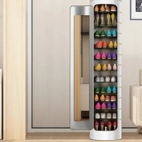 Large-capacity multi-layer rotating disinfection shoe cabinet with mirror + deodorizer