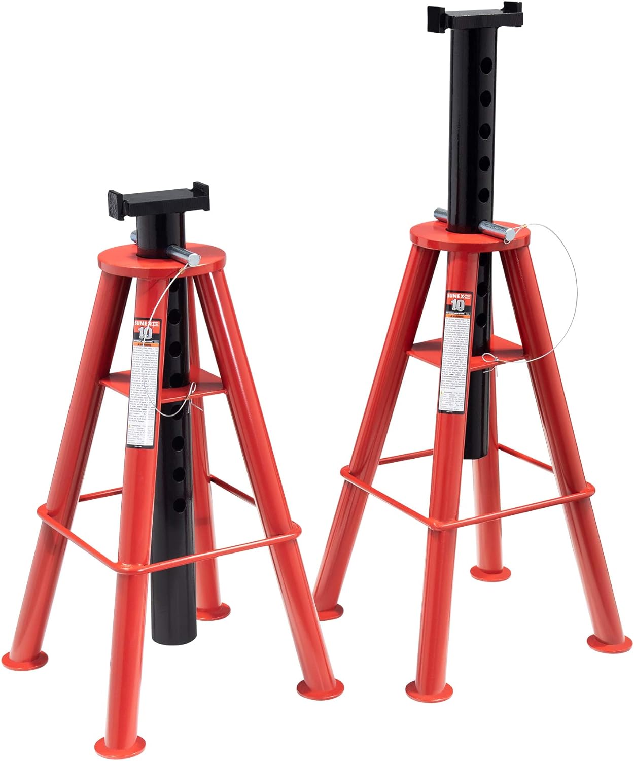 10-Ton Medium Height Pin Type Jack Stands, Pair, Red