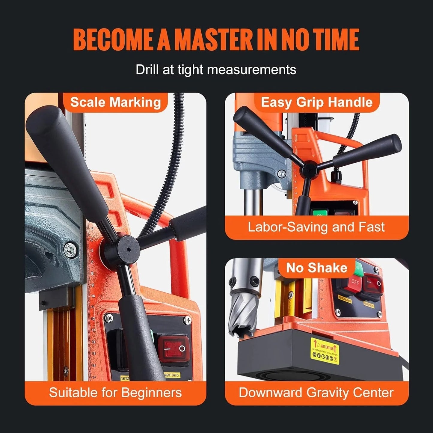 Mag Drill Press, 1550W 2" Boring Diameter, 2922lbf Power Magnetic Drill, 500 PRM, 10-Speed, Electric Drilling Machine for Metal Surface, Industrial and Home Improvement