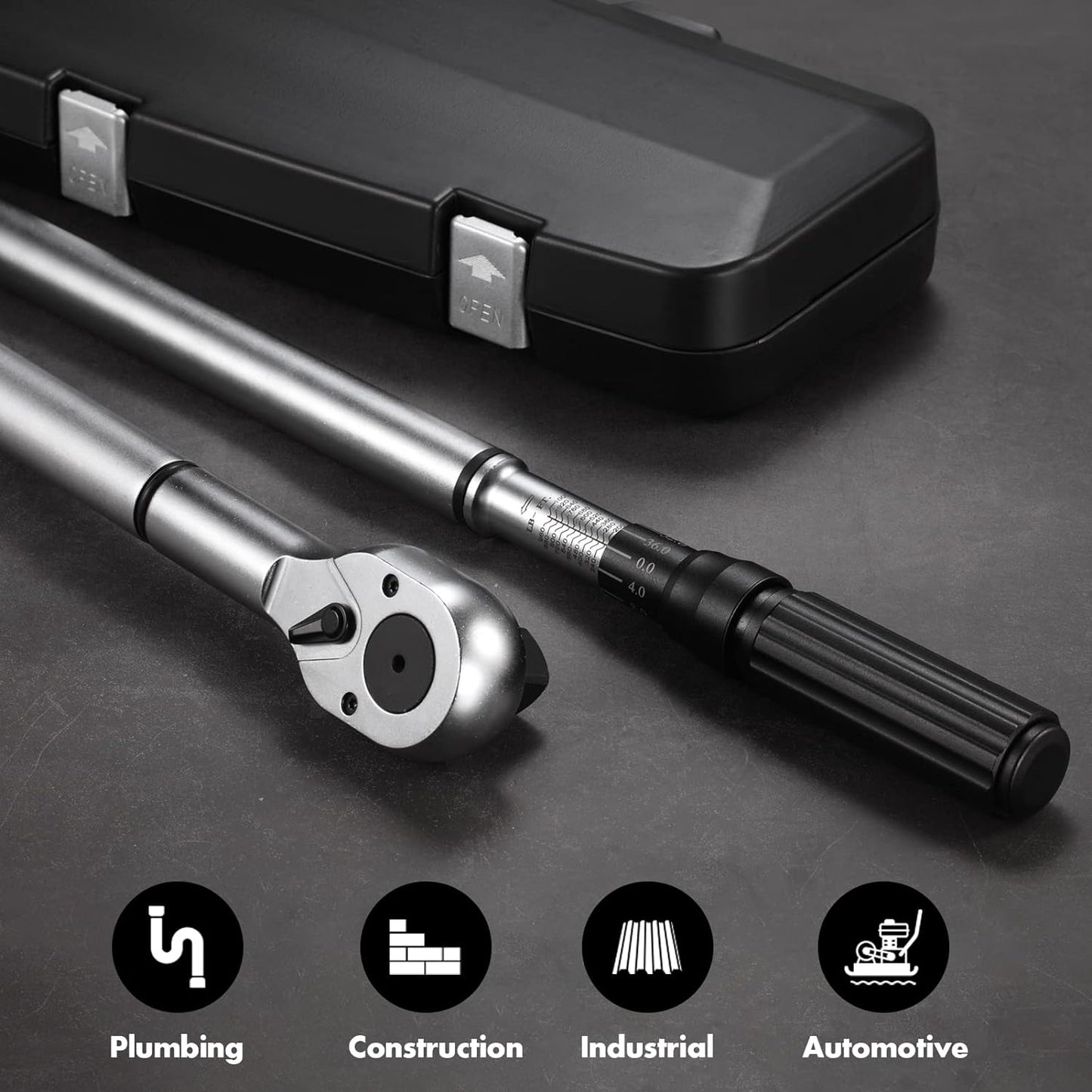1-Inch Drive Click Torque Wrench, Dual-Scale Adjustable Torque Wrench Set with a Hex Key 200-1000ft.lb / 271-1356.7Nm