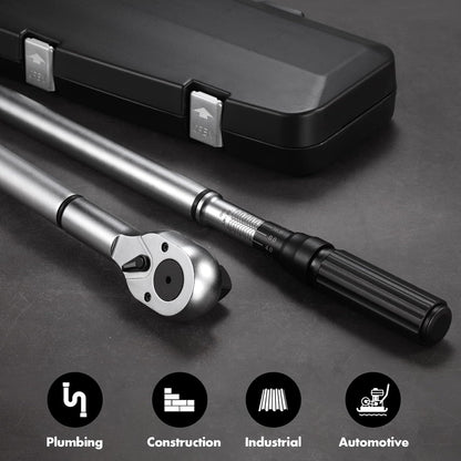 1-Inch Drive Click Torque Wrench, Dual-Scale Adjustable Torque Wrench Set with a Hex Key 200-1000ft.lb / 271-1356.7Nm