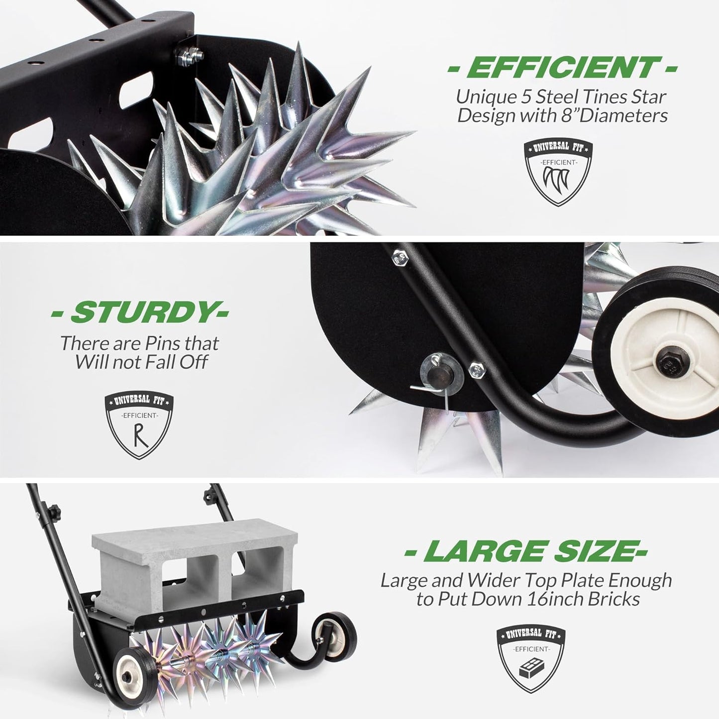 18-Inch Push Spike Aerator, Heavy Duty Rolling Lawn Aerator, Rotary Spike Lawn Aerator, Manual Lawn Aeration Equipment with Steel Handle, Suitable for Lawn, Garden, and Yard Grass Aeration