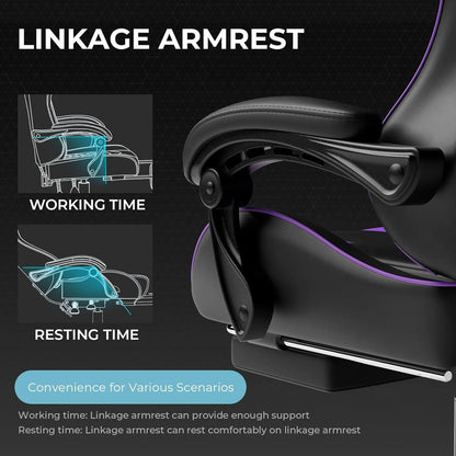 GTPLAYER Gaming Chair with Footrest and Lumbar Support – Ergonomic Computer Chair with Headrest, 360° Swivel, Height Adjustable, White