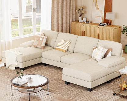 JUMMICO Sectional Couches for Living Room, U Shaped Couch with Chenille Fabric, 4 Seat Modern Sofa with Removable Pillows for Apartment and Small Space (Fabric, Grey)