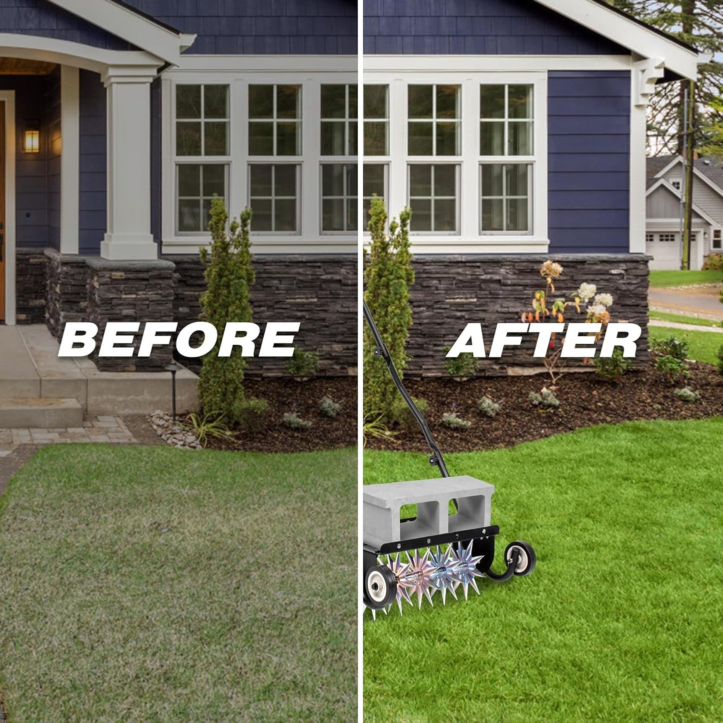 18-Inch Push Spike Aerator, Heavy Duty Rolling Lawn Aerator, Rotary Spike Lawn Aerator, Manual Lawn Aeration Equipment with Steel Handle, Suitable for Lawn, Garden, and Yard Grass Aeration