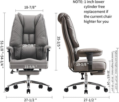 Large Tall Office Chair 400 lbs Wide Seat, Leather High Back Executive Office Chair with Footrest, Ergonomic Office Chair Lumbar Support to Relieve Lower Back Pain (Beige)