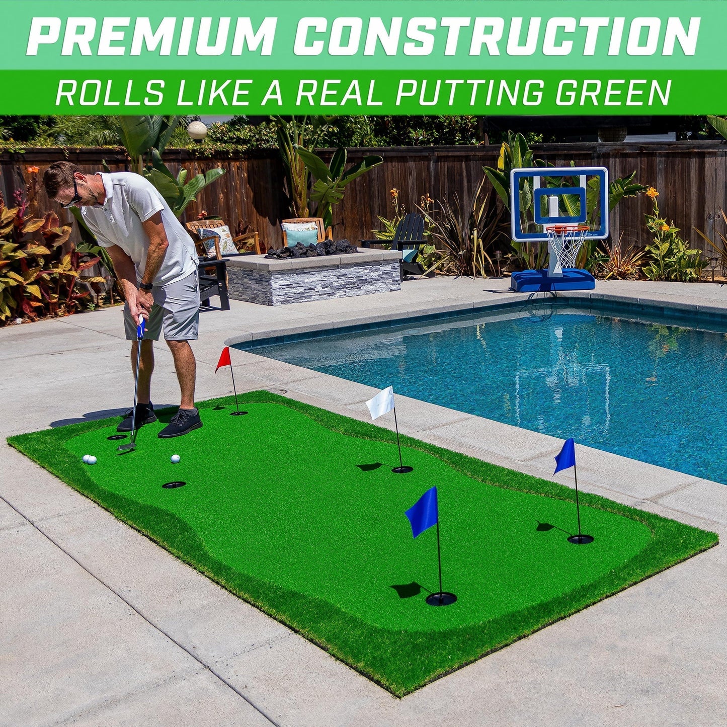 GoSports 12'x5' Golf Putting Green for Indoor & Outdoor Putting Practice