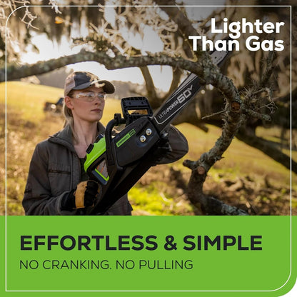 Greenworks 40V 16" Brushless Cordless Chainsaw, 4.0Ah Battery and Charger Included