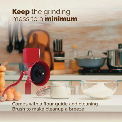 Manual Manual Grain Mill Red Miracle Primary Deluxe Dry and Oily grain Kitchen flour mill, wheat stone mill