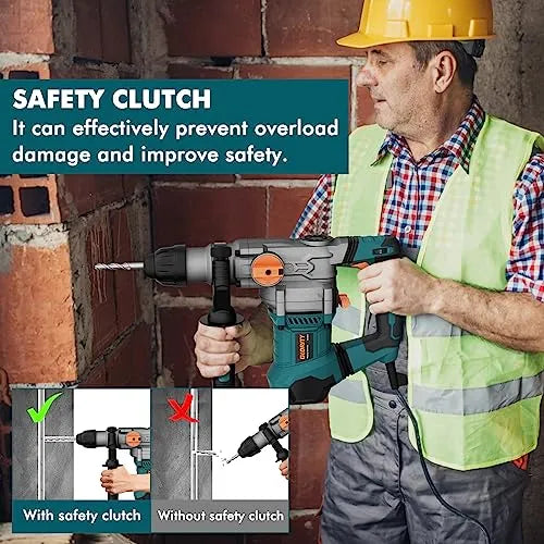GLORITY Heavy Duty Rotary Hammer Drill with Aluminum Alloy Housing, 5 Drill Bits