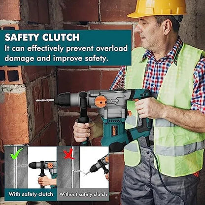 GLORITY Heavy Duty Rotary Hammer Drill with Aluminum Alloy Housing, 5 Drill Bits