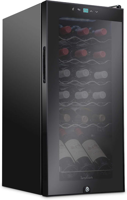 18 Bottle Compressor Wine Cooler Refrigerator w/Lock, Large Freestanding Wine Cellar For Red, White, Champagne or Sparkling Wine, 41f-64f Digital Temperature Control Fridge Glass Door Black