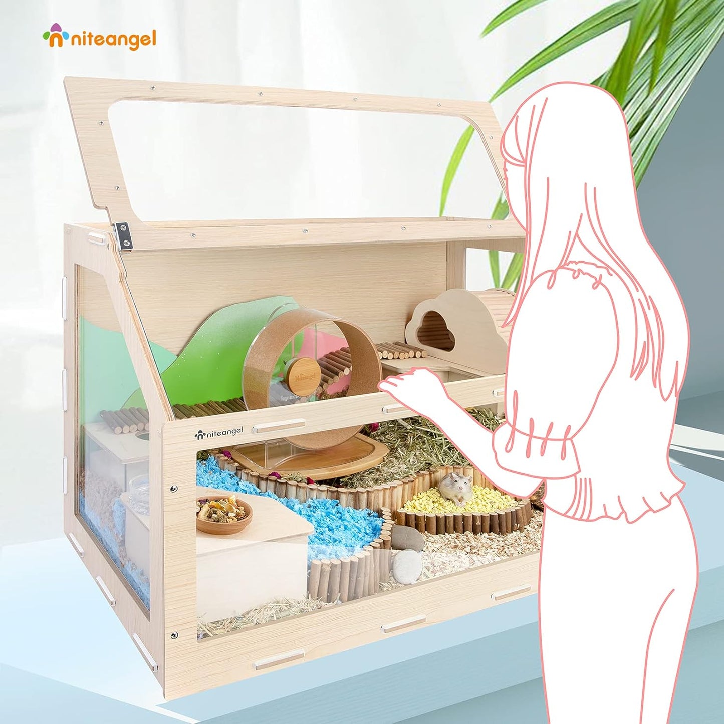 Hamster Cage W/Oblique Opening Cage Door - MDF Aspen Small Animal Cage for Syrian Hamsters Degus or Other Similar-Sized Pets (Medium - 40.7 x 22.7 x 22.9 inches, Burlywood)
