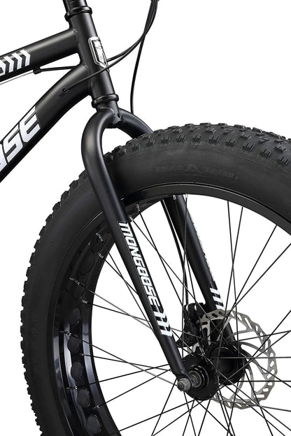 Malus Mens and Women Fat Tire Mountain Bike, 26-Inch Bicycle Wheels, 4-Inch Wide Knobby Tires, Steel Frame, 7 Speed Drivetrain, Shimano Rear Derailleur, Disc Brakes