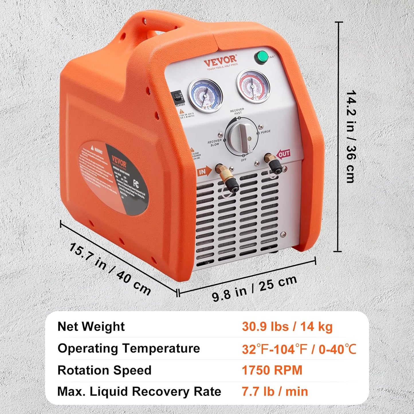 1 HP Refrigerant Recovery Machine - Dual Cylinder Portable AC Recovery Machine with High Pressure Protection 120V 60Hz Recovery Machine HVAC for Vapor Liquid Refrigerant, Car Air Conditioning
