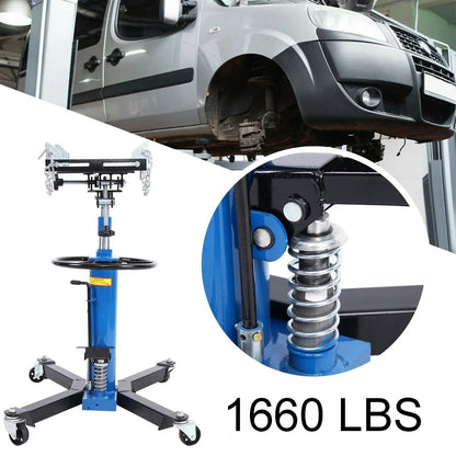 1660 Pounds Hydraulic Car Transmission Jack Vertical Lift with 360 Swivel Wheel Pedal ,Blue,33"-70"(0.75Ton)