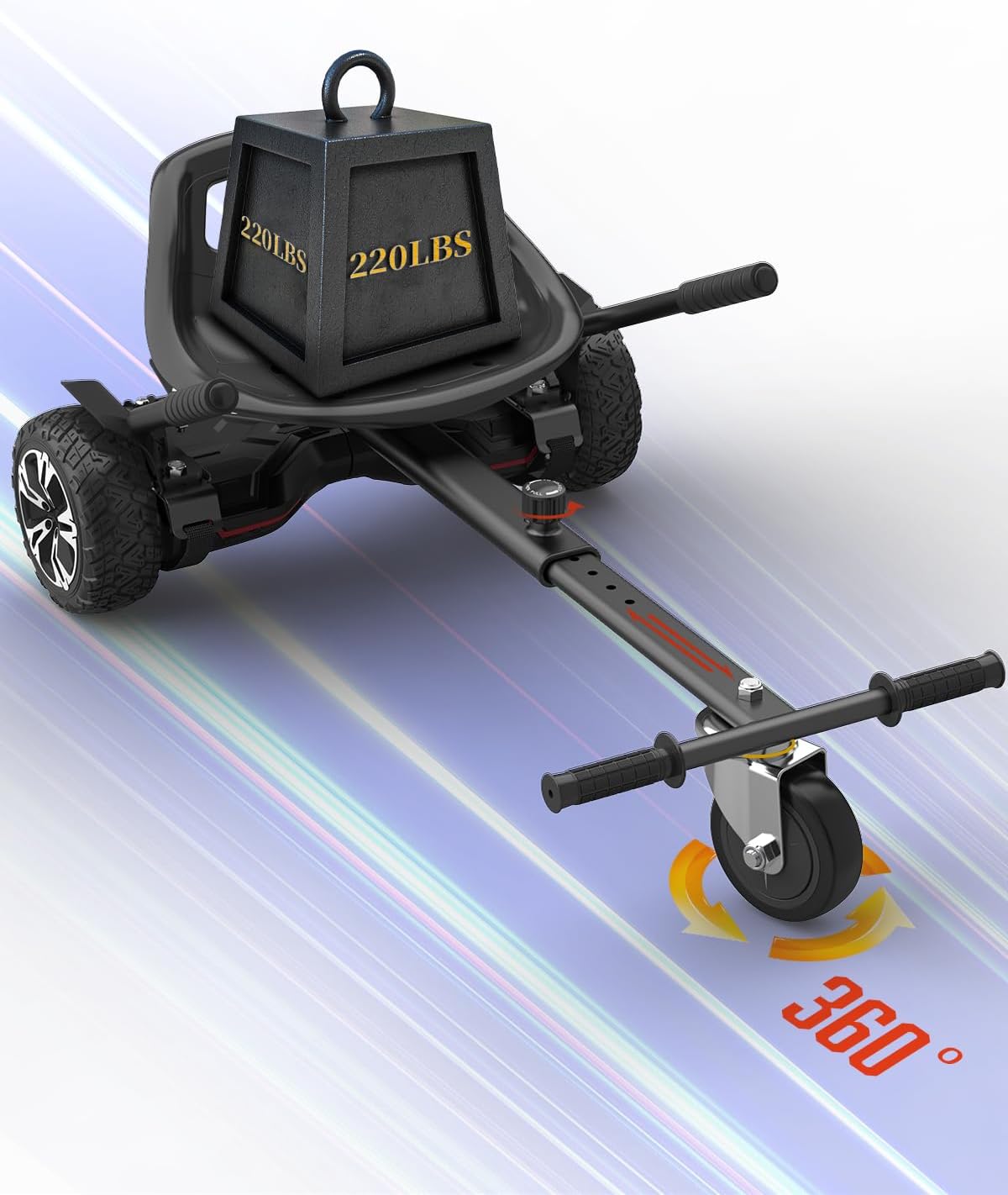 Hoverboard Go Kart with Rear Shock Absorption, Hoverboard Seat Attachment Accessory for 6" to 10" Hoverboard, Adjustable Frame Length & Off-Road Rubber Wheel (Not Including Hoverboard